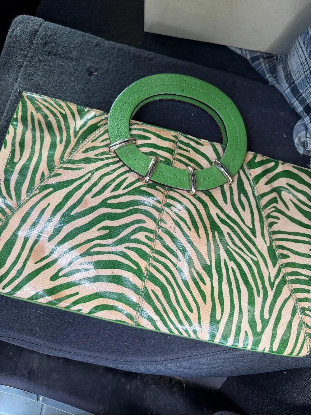 kate spade Green and Cream Zebra-Print Top-Handle Satchel
